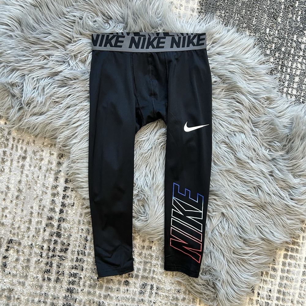 Nike Compression Leggings Youth Unisex M Black‎ Fitted Cropped